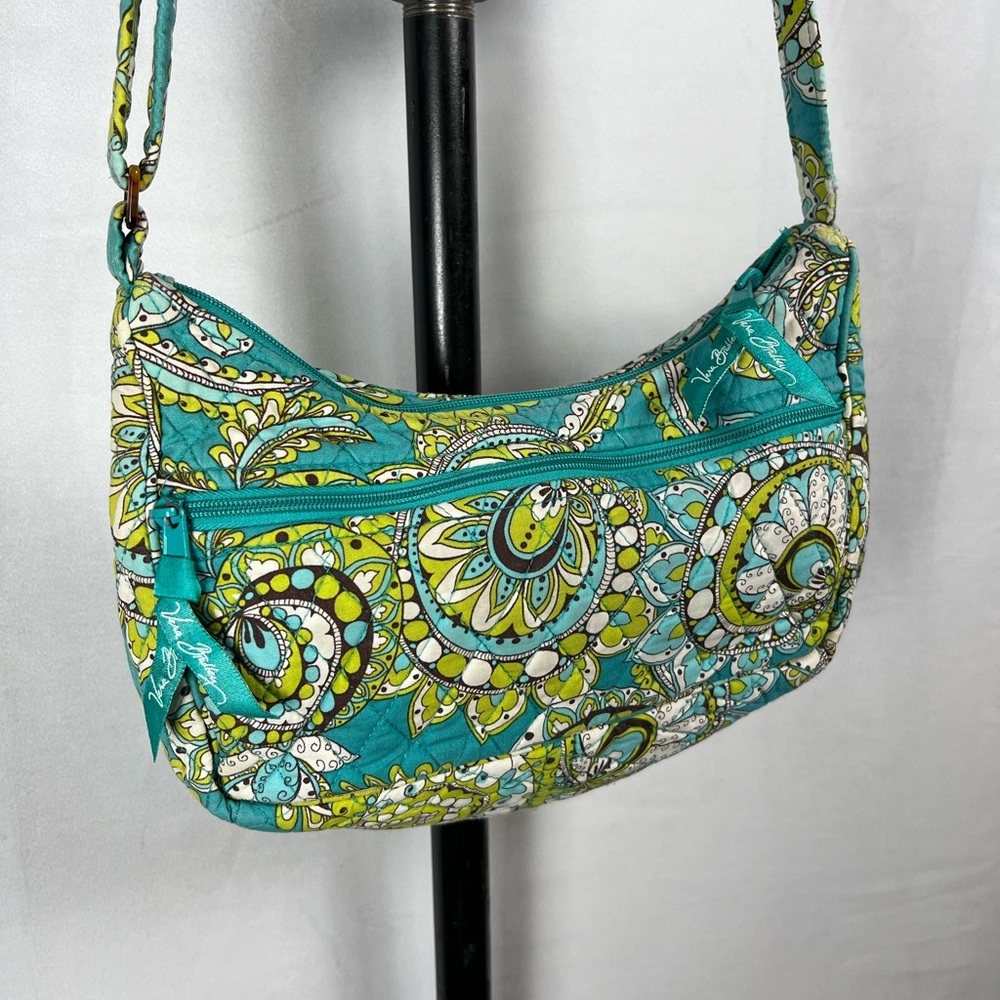 Vera Bradley Small Long Strap Shoulder Bag Blue Green Paisley - Picture 2 of 9